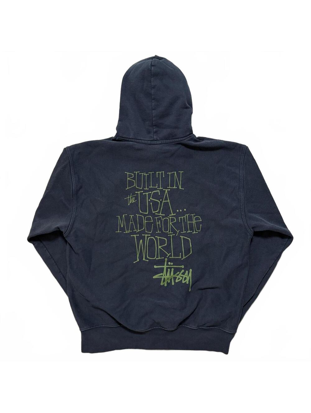 Stussy Built In USA Logo Pullover Hoodie Men's L Navy Streetwear Skate Surf